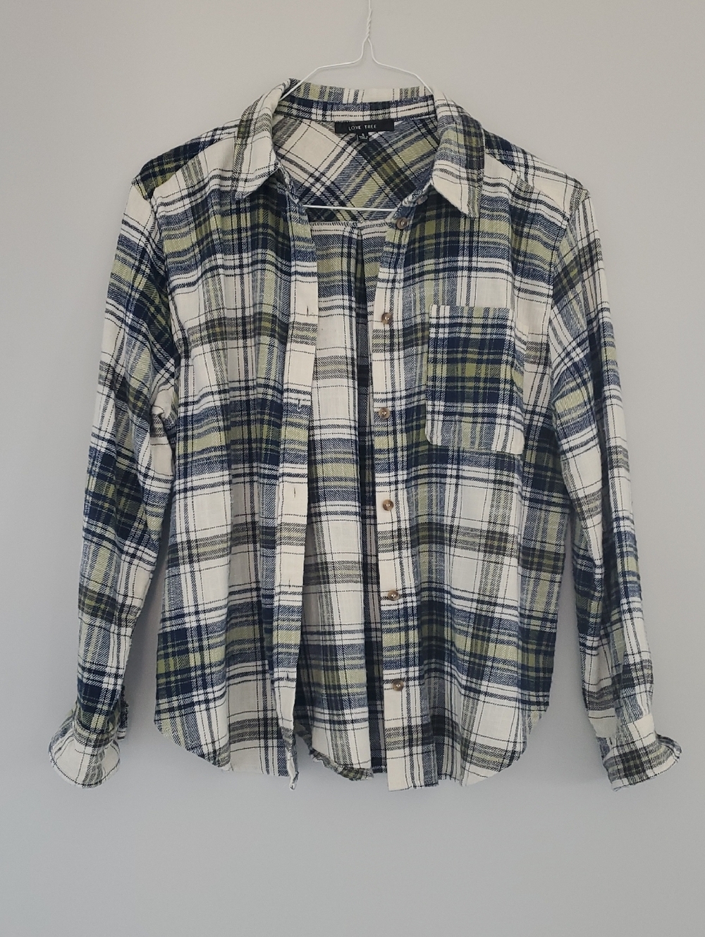 Love Tree Plaid Shirt in White, Navy & Olive